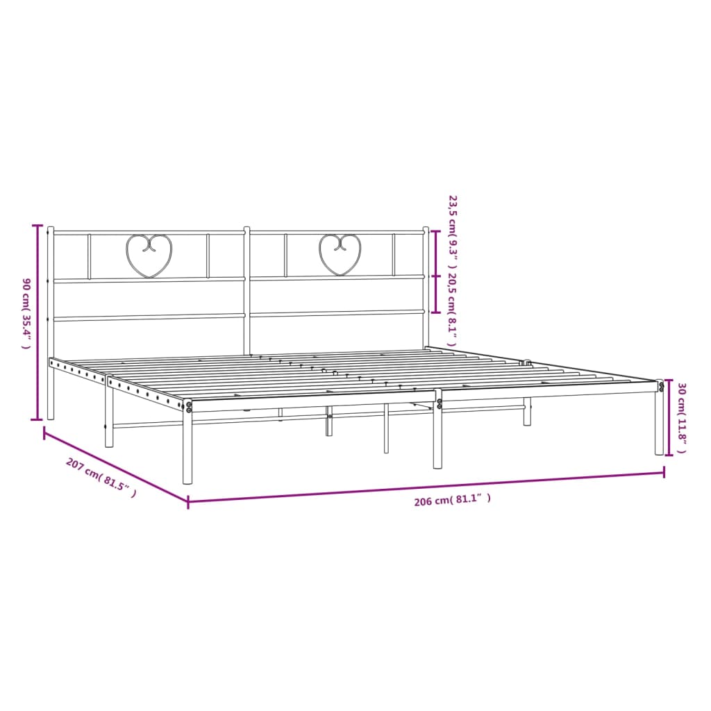 Metal Bed Frame without Mattress with Headboard White 200x200cm