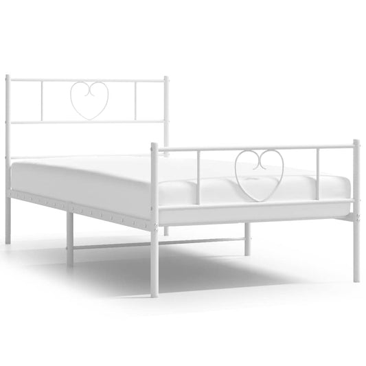 Metal Bed Frame without Mattress with Footboard White 100x190cm Metal Bed Frame without Mattress with Footboard White 100x190cm