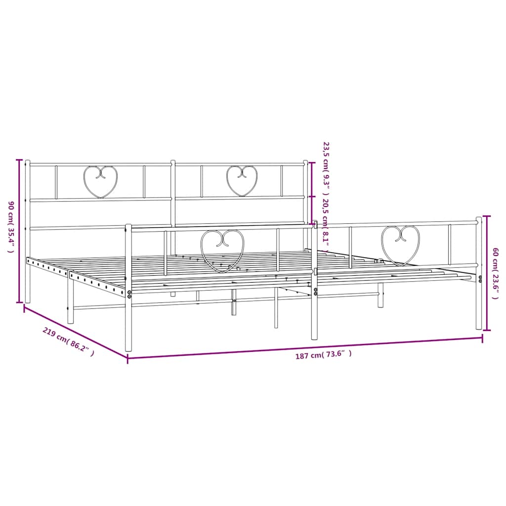 Metal Bed Frame without Mattress with Footboard White 183x213cm