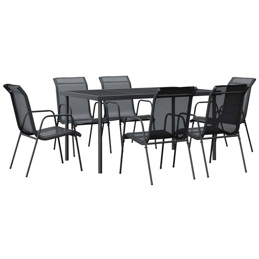 7 Piece Garden Dining Set Black Steel and Textilene 7 Piece Garden Dining Set Black Steel and Textilene