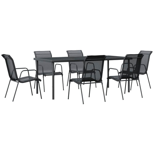 7 Piece Garden Dining Set Black Steel and Textilene 7 Piece Garden Dining Set Black Steel and Textilene