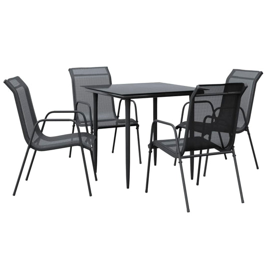 5 Piece Garden Dining Set Black Steel and Textilene 5 Piece Garden Dining Set Black Steel and Textilene