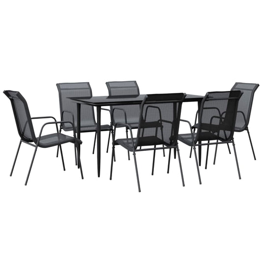 7 Piece Garden Dining Set Black Steel and Textilene 7 Piece Garden Dining Set Black Steel and Textilene