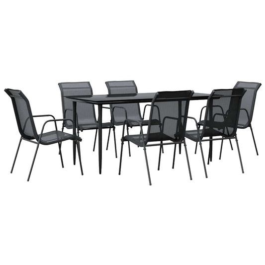 7 Piece Garden Dining Set Black Steel and Textilene 7 Piece Garden Dining Set Black Steel and Textilene