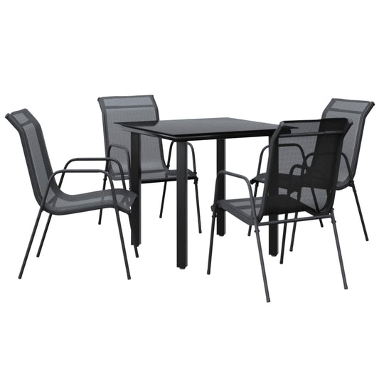 5 Piece Garden Dining Set Black Steel and Textilene 5 Piece Garden Dining Set Black Steel and Textilene