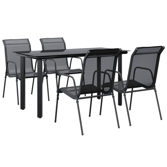 5 Piece Garden Dining Set Black Steel and Textilene 5 Piece Garden Dining Set Black Steel and Textilene
