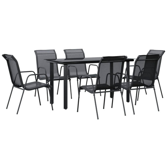 7 Piece Garden Dining Set Black Steel and Textilene 7 Piece Garden Dining Set Black Steel and Textilene