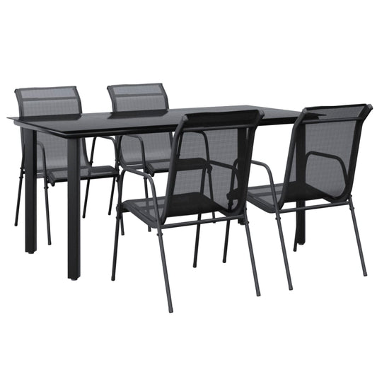 5 Piece Garden Dining Set Black Steel and Textilene 5 Piece Garden Dining Set Black Steel and Textilene
