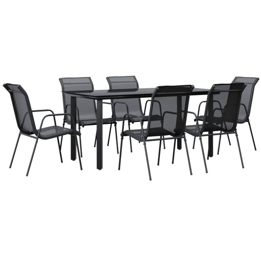 7 Piece Garden Dining Set Black Steel and Textilene 7 Piece Garden Dining Set Black Steel and Textilene
