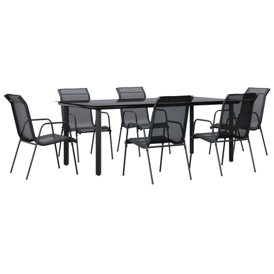 7 Piece Garden Dining Set Black Steel and Textilene 7 Piece Garden Dining Set Black Steel and Textilene