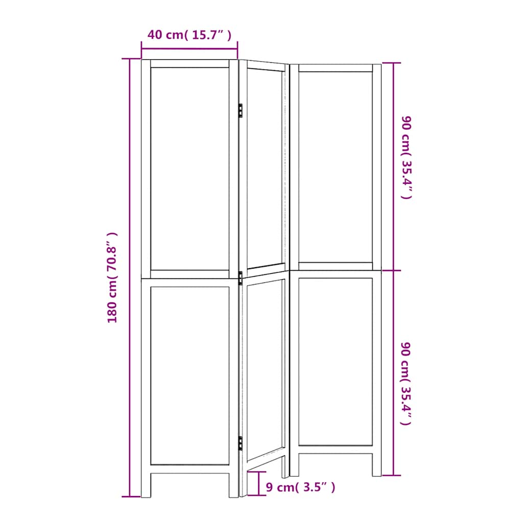 Room Divider 3 Panels White Solid Wood Paulownia