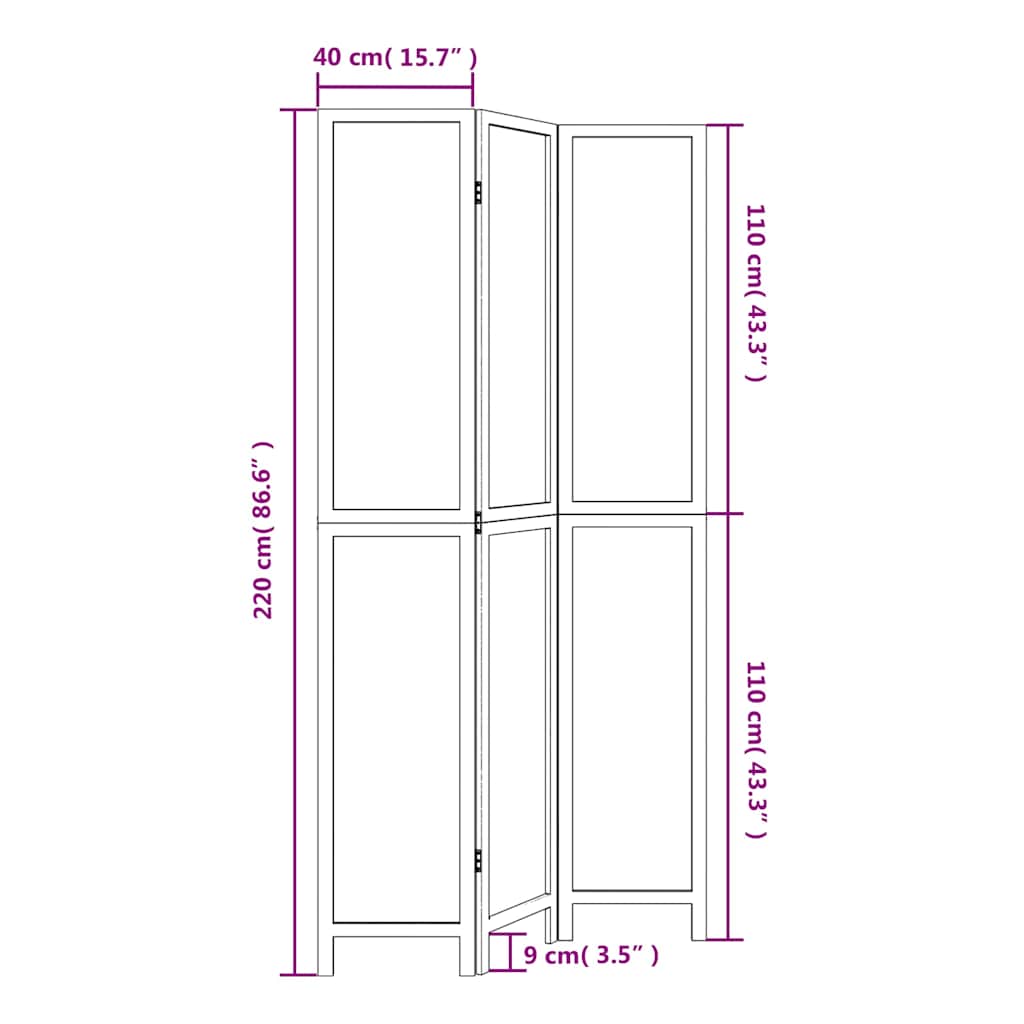 Room Divider 3 Panels White Solid Wood Paulownia
