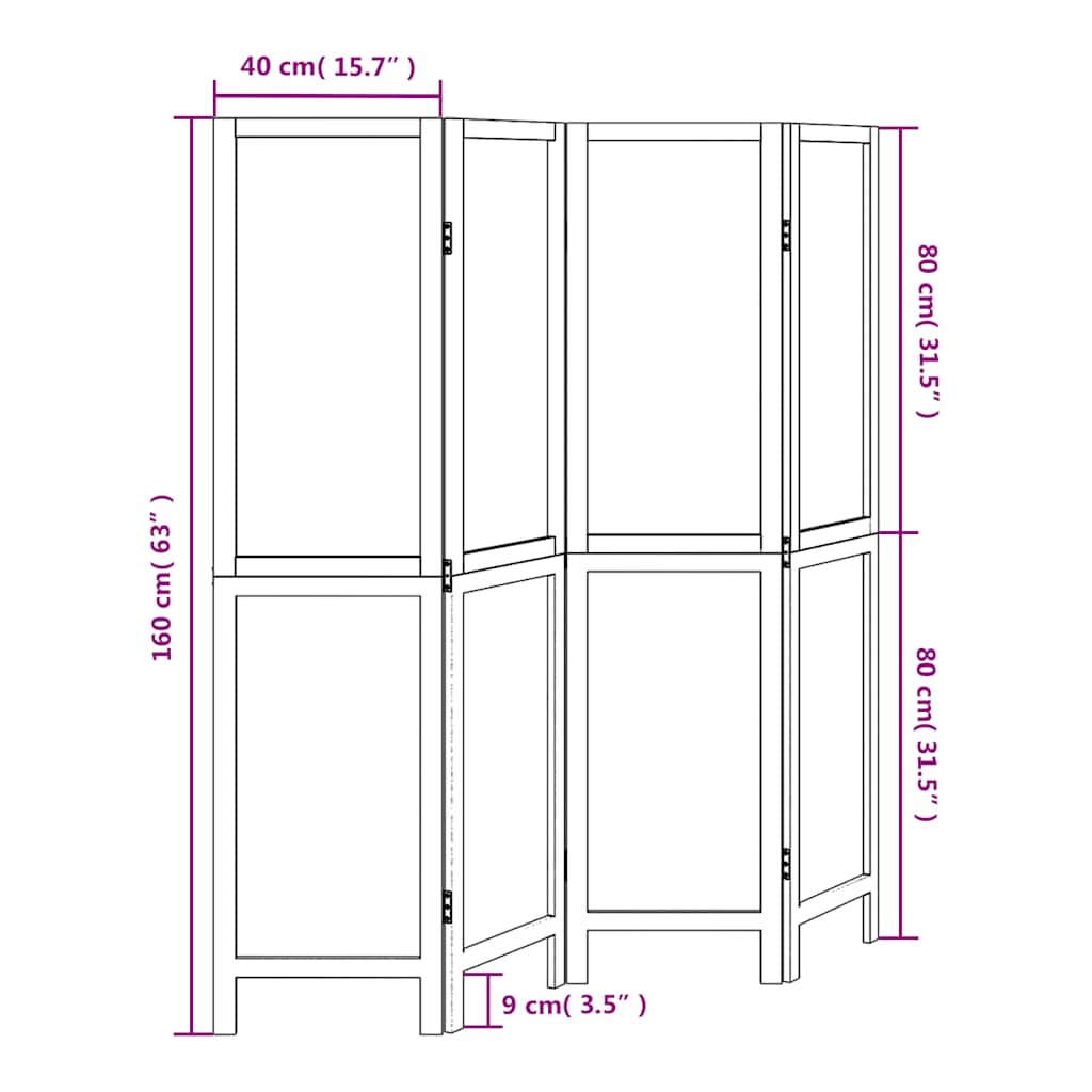 Room Divider 4 Panels White Solid Wood Paulownia