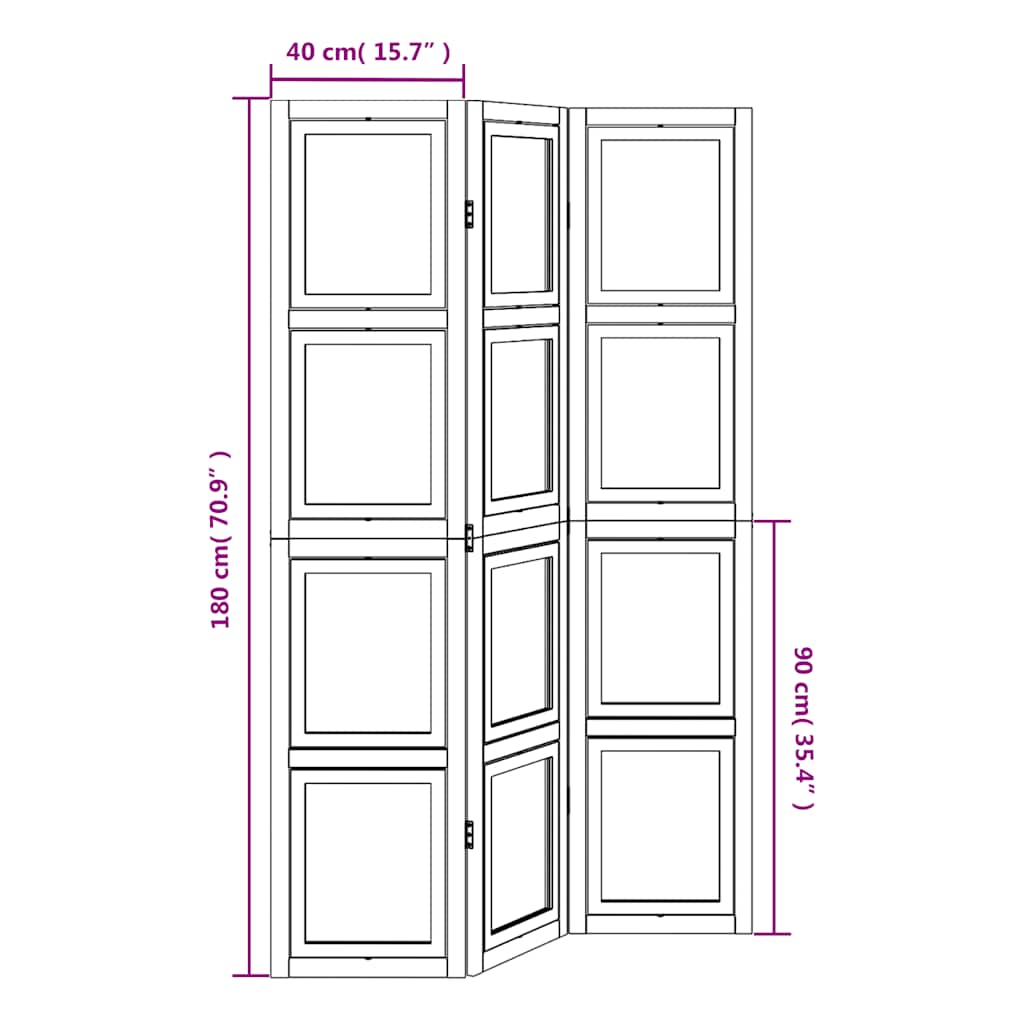 Room Divider 3 Panels White Solid Wood Paulownia