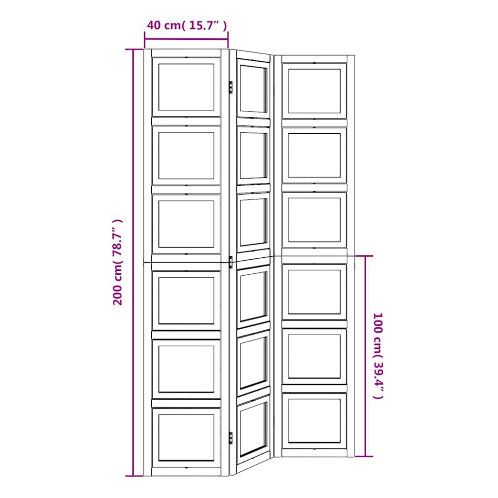 Room Divider 3 Panels White Solid Wood Paulownia