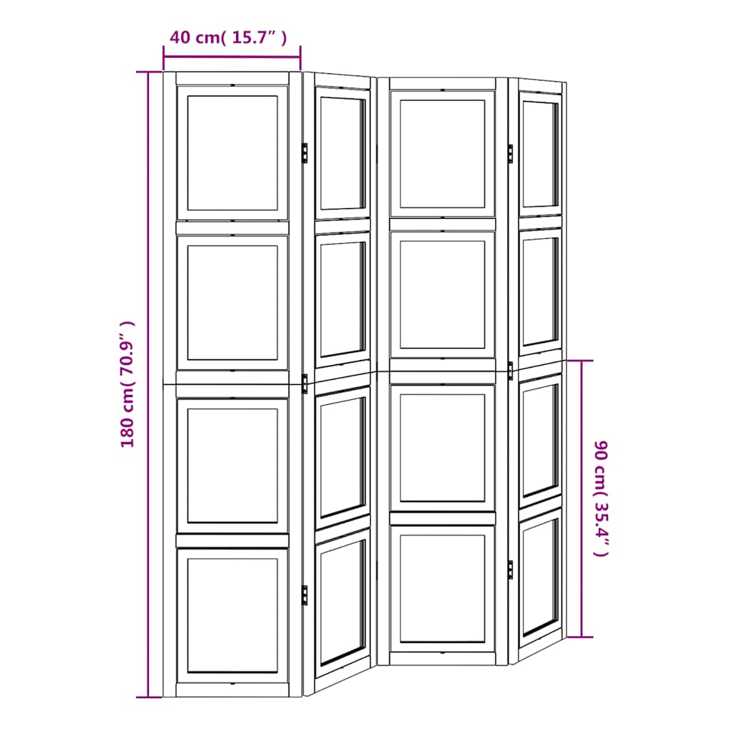 Room Divider 4 Panels White Solid Wood Paulownia