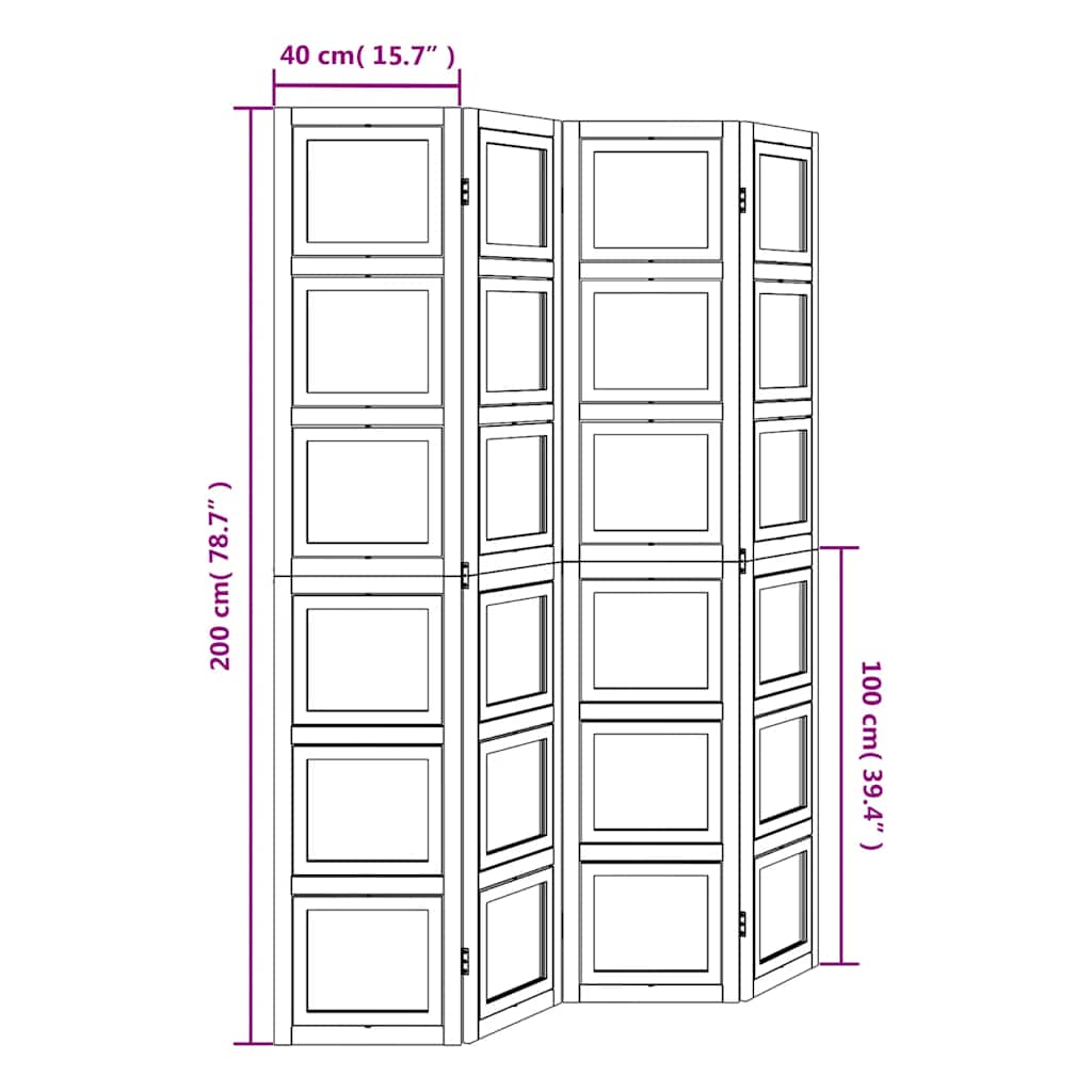 Room Divider 4 Panels White Solid Wood Paulownia
