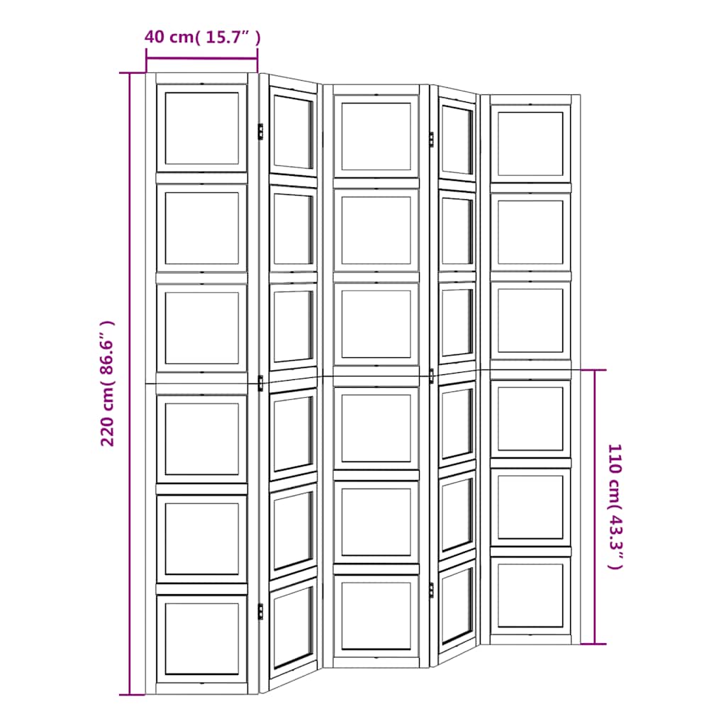 Room Divider 5 Panels White Solid Wood Paulownia