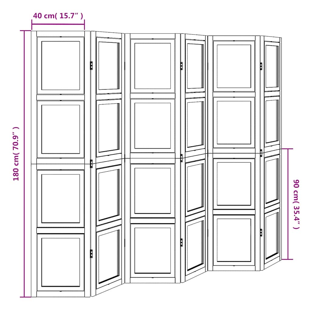 Room Divider 6 Panels White Solid Wood Paulownia
