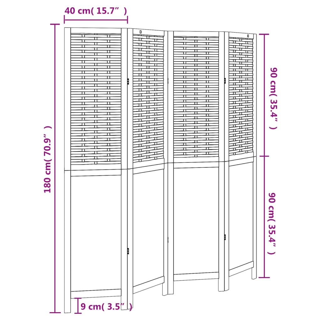 Room Divider 4 Panels Dark Brown Solid Wood Paulownia