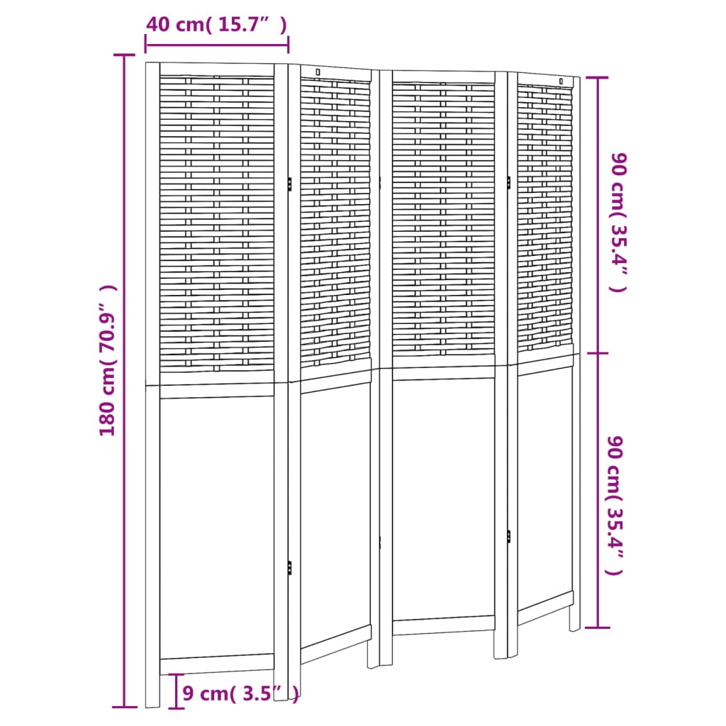 Room Divider 4 Panels White Solid Wood Paulownia