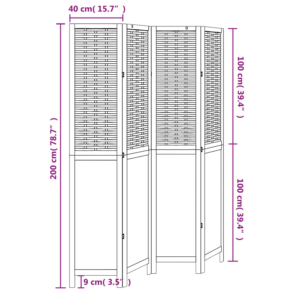 Room Divider 4 Panels White Solid Wood Paulownia