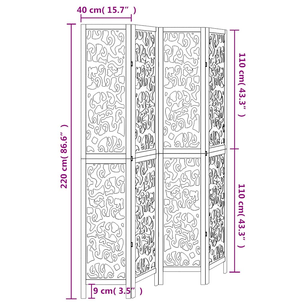 Room Divider 4 Panels White Solid Wood Paulownia