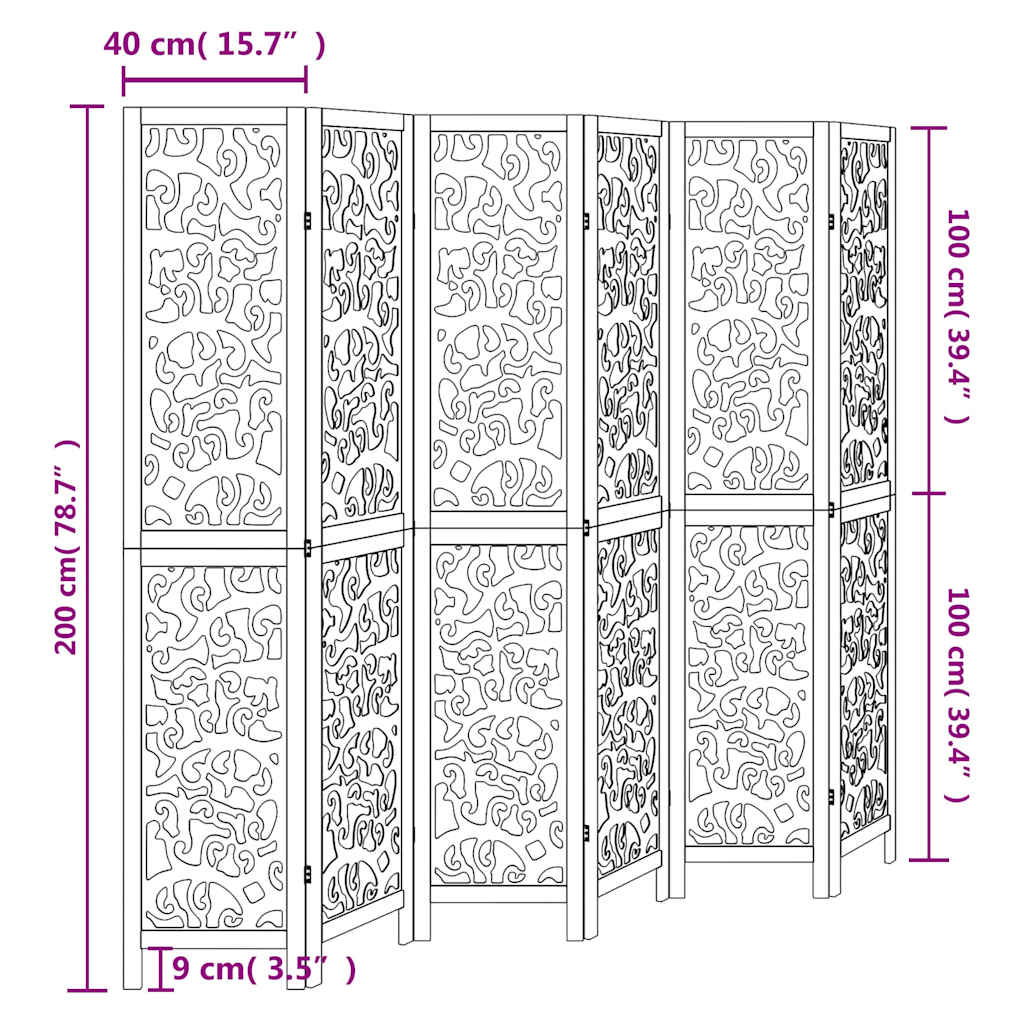 Room Divider 6 Panels White Solid Wood Paulownia
