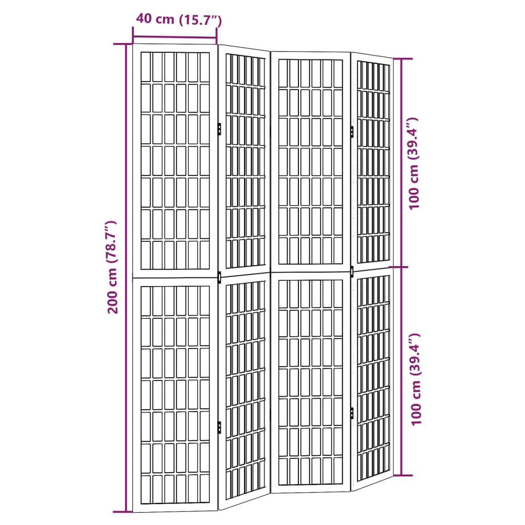 Room Divider 4 Panels Black Solid Wood Paulownia