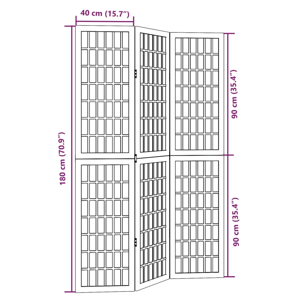 Room Divider 3 Panels White Solid Wood Paulownia