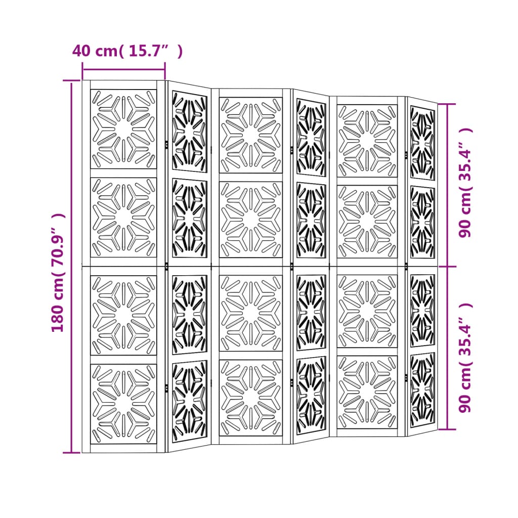 Room Divider 6 Panels Brown and Black Solid Wood Paulownia