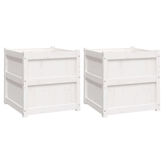 Garden Planters 2 pcs White Solid Wood Pine Garden Planters 2 pcs White Solid Wood Pine