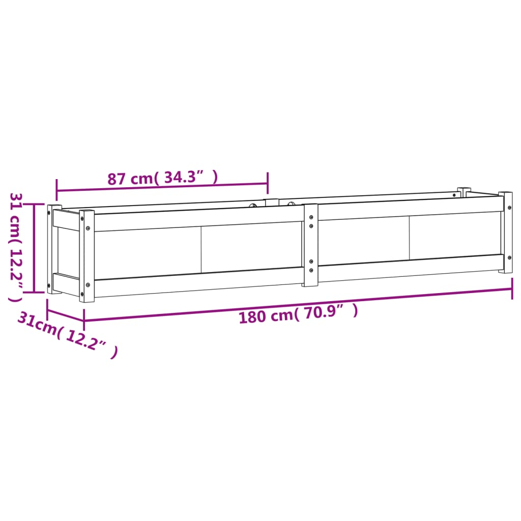 Garden Planter White 180x31x31 cm Solid Wood Pine