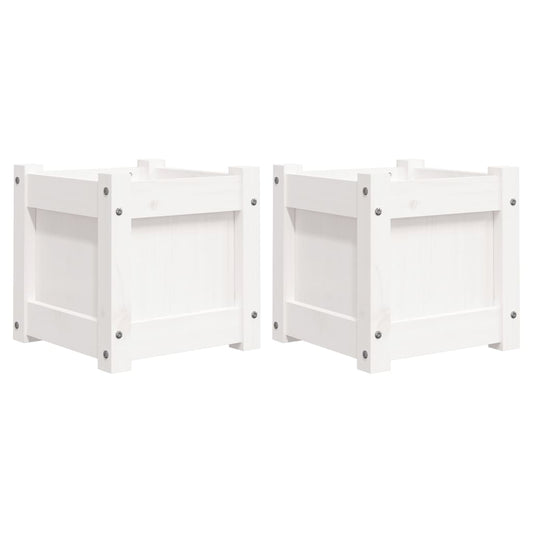 Garden Planters 2 pcs White Solid Wood Pine Garden Planters 2 pcs White Solid Wood Pine