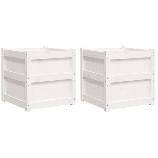 Garden Planters 2 pcs White Solid Wood Pine Garden Planters 2 pcs White Solid Wood Pine