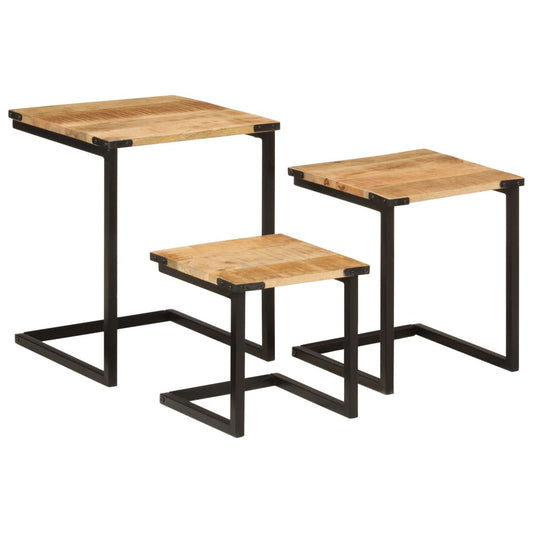 Nesting Coffee Tables 3 pcs Solid Wood Mango and Iron Nesting Coffee Tables 3 pcs Solid Wood Mango and Iron