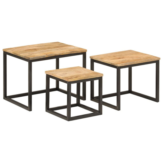 Nesting Coffee Tables 3 pcs Solid Wood Mango and Iron Nesting Coffee Tables 3 pcs Solid Wood Mango and Iron