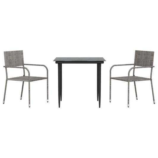 3 Piece Garden Dining Set Grey and Black Poly Rattan and Steel 3 Piece Garden Dining Set Grey and Black Poly Rattan and Steel