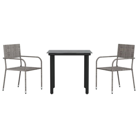 3 Piece Garden Dining Set Grey and Black Poly Rattan and Steel 3 Piece Garden Dining Set Grey and Black Poly Rattan and Steel