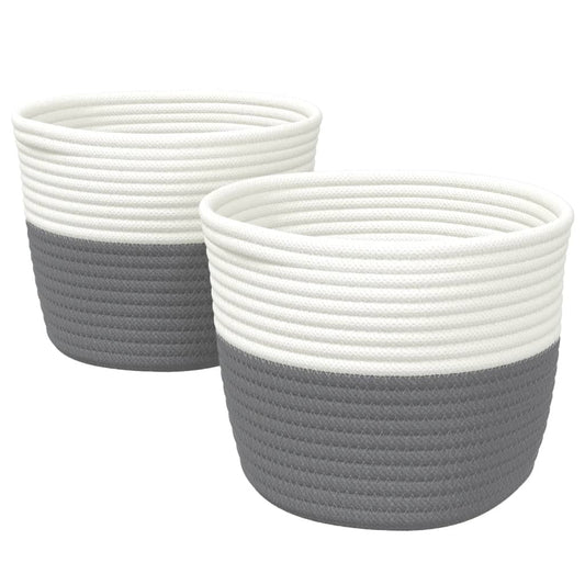 Storage Baskets 2 pcs Grey and White Ø24x18 cm Cotton Storage Baskets 2 pcs Grey and White Ø24x18 cm Cotton