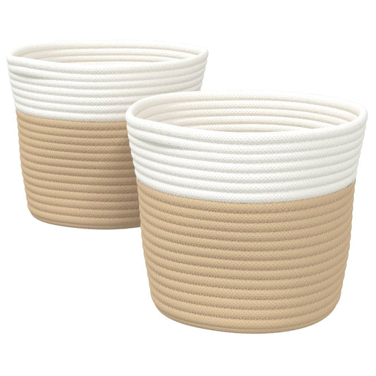 Storage Baskets 2 pcs Beige and White Ø24x18 cm Cotton Storage Baskets 2 pcs Beige and White Ø24x18 cm Cotton