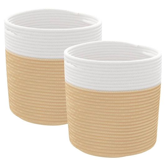 Storage Baskets 2 pcs Beige and White Ø28x28 cm Cotton Storage Baskets 2 pcs Beige and White Ø28x28 cm Cotton