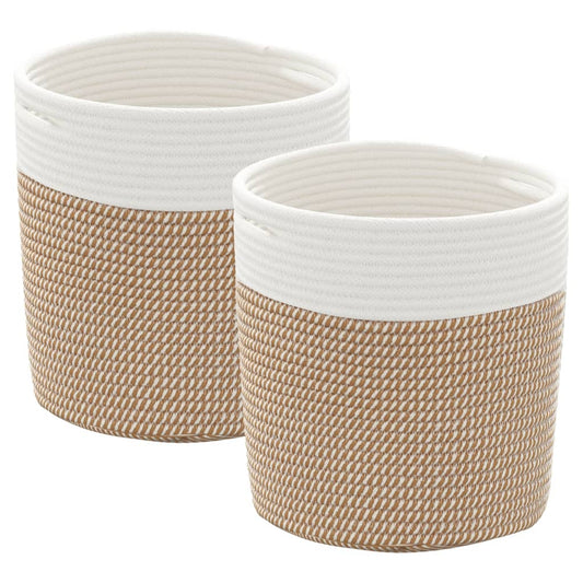 Storage Baskets 2 pcs Brown and White Ø28x28 cm Cotton Storage Baskets 2 pcs Brown and White Ø28x28 cm Cotton
