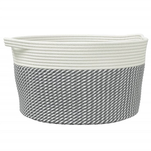 Storage Basket Grey and White Ø40x25 cm Cotton Storage Basket Grey and White Ø40x25 cm Cotton