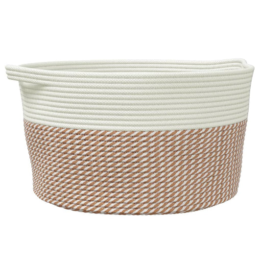 Storage Basket Brown and White Ø40x25 cm Cotton Storage Basket Brown and White Ø40x25 cm Cotton