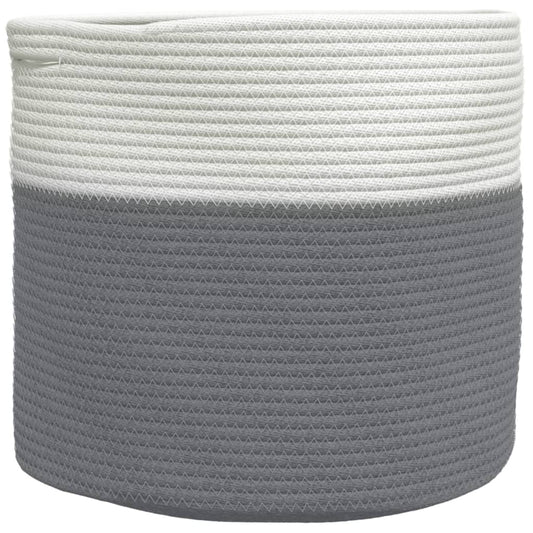 Storage Basket Grey and White Ø40x35 cm Cotton Storage Basket Grey and White Ø40x35 cm Cotton