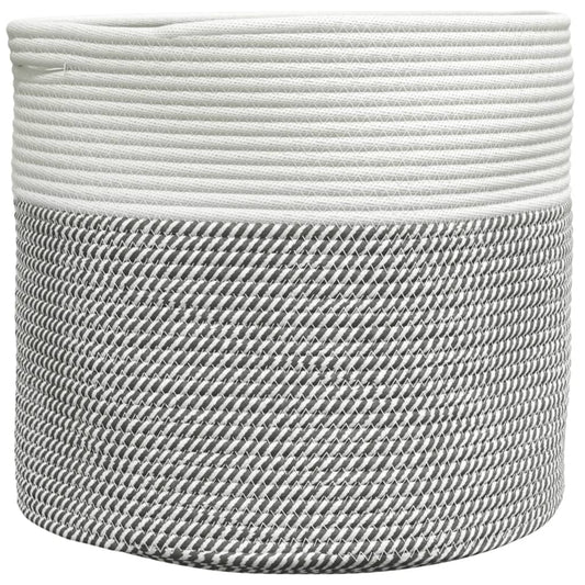 Storage Basket Grey and White Ø40x35 cm Cotton Storage Basket Grey and White Ø40x35 cm Cotton