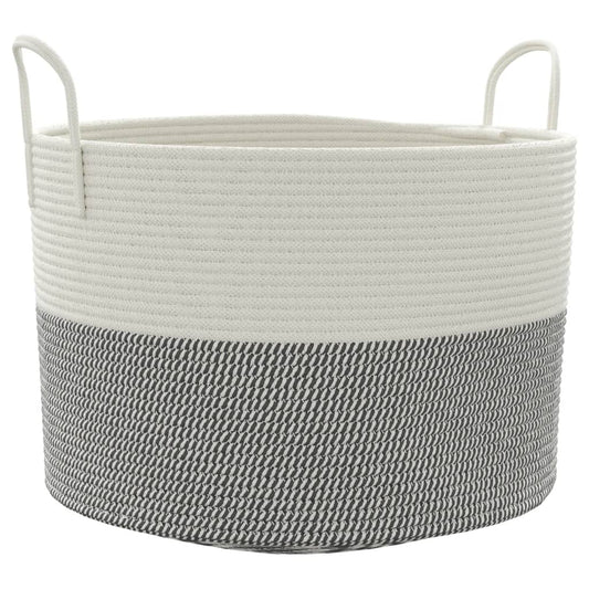 Storage Basket Grey and White Ø51x33 cm Cotton Storage Basket Grey and White Ø51x33 cm Cotton