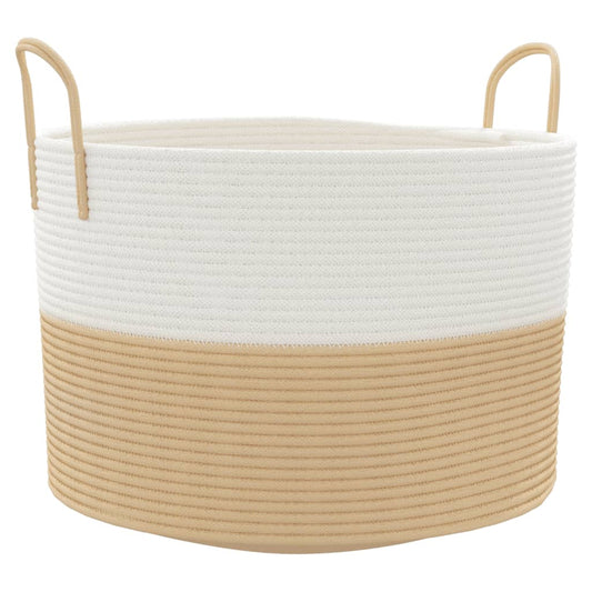 Storage Basket Beige and White Ø51x33 cm Cotton Storage Basket Beige and White Ø51x33 cm Cotton