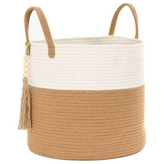 Storage Basket Brown and White Ø40x35 cm Cotton Storage Basket Brown and White Ø40x35 cm Cotton